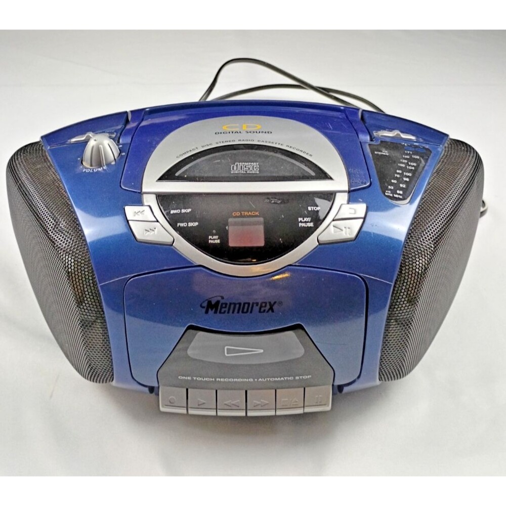 Vintage Memorex MP3130-01 Blue Portable Stereo Boombox Radio - For Parts/Repair